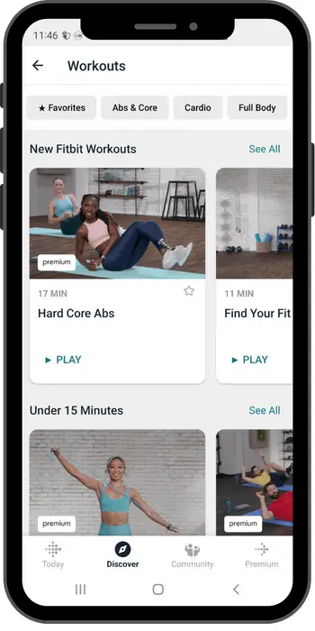 Fitbit-premium-video-feature-dashboard-with-so-many-video-workout-options